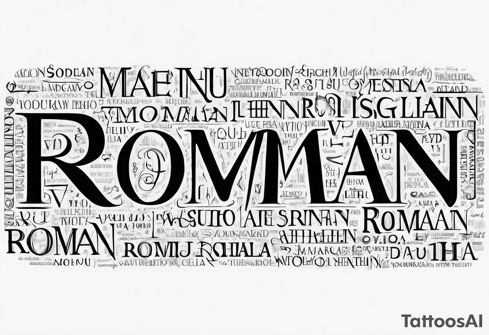 Text Name Roman for different languages tattoo idea