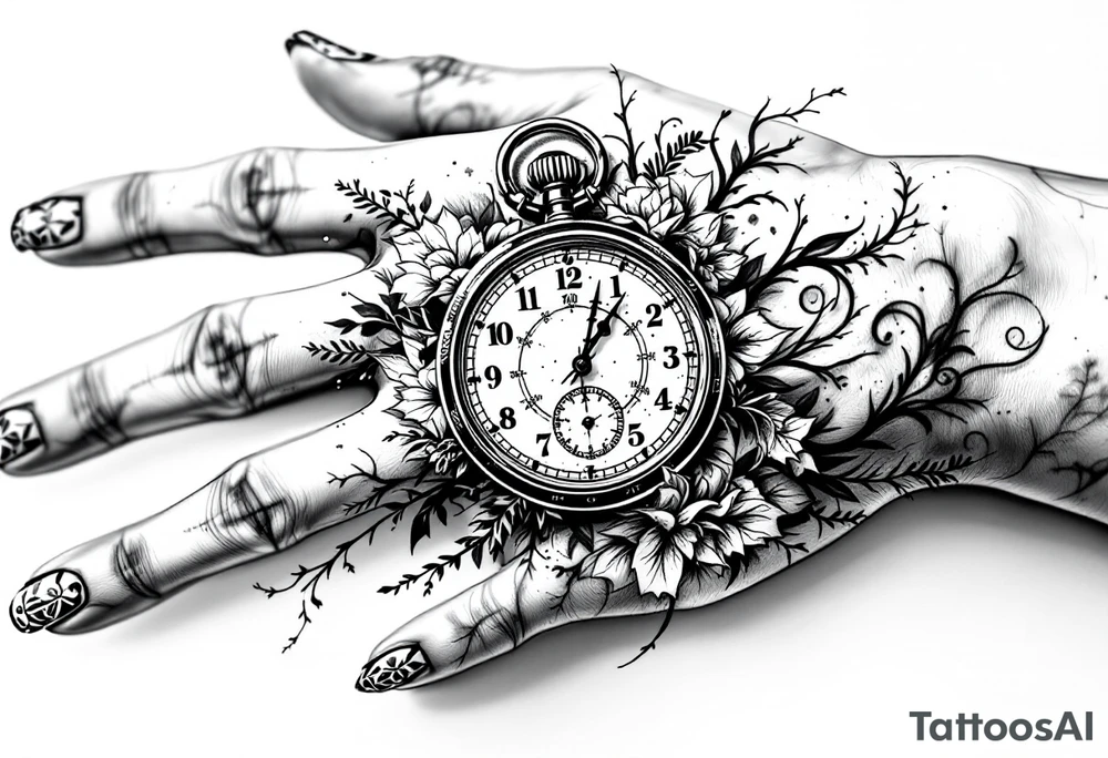 stop watch tattoo back of the palm pointing to 4:20 am tattoo idea