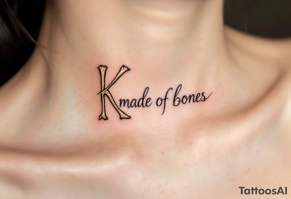 K made of bones, in aged ivory tones, slightly cracked and curved like ancient remains. tattoo idea