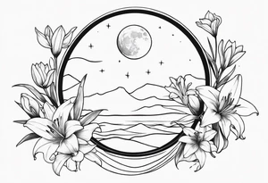 Moon , sword , lilies tattoo idea