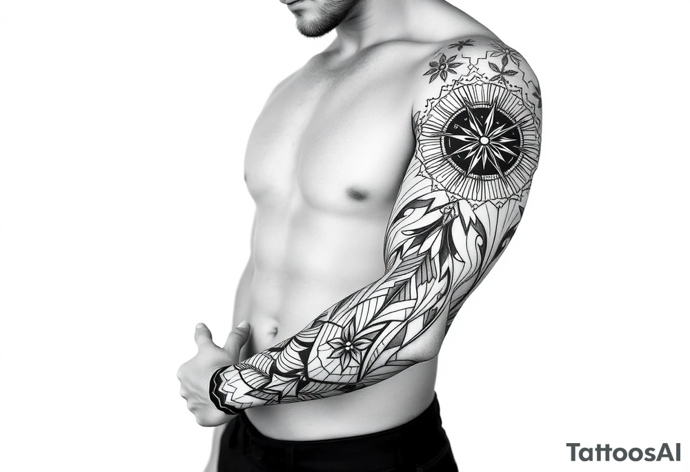 bold line ornamentaali viikinkikompassi tattoo idea