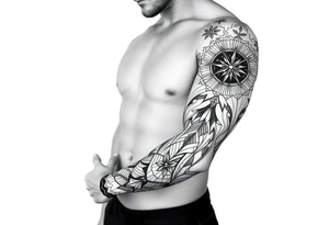 bold line ornamentaali viikinkikompassi tattoo idea