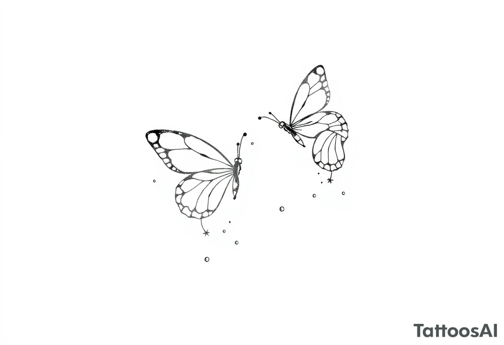 Simple minimalist outline of butterflies with lots of sparkles and bubbles tattoo idea