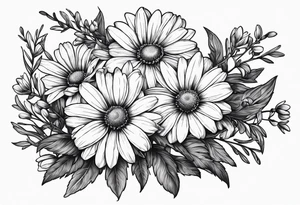 daisies, larkspur, olive stem tattoo idea
