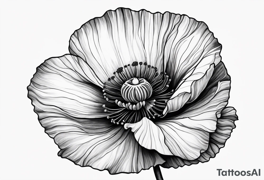 Lone poppy growing out of boulder tattoo idea
