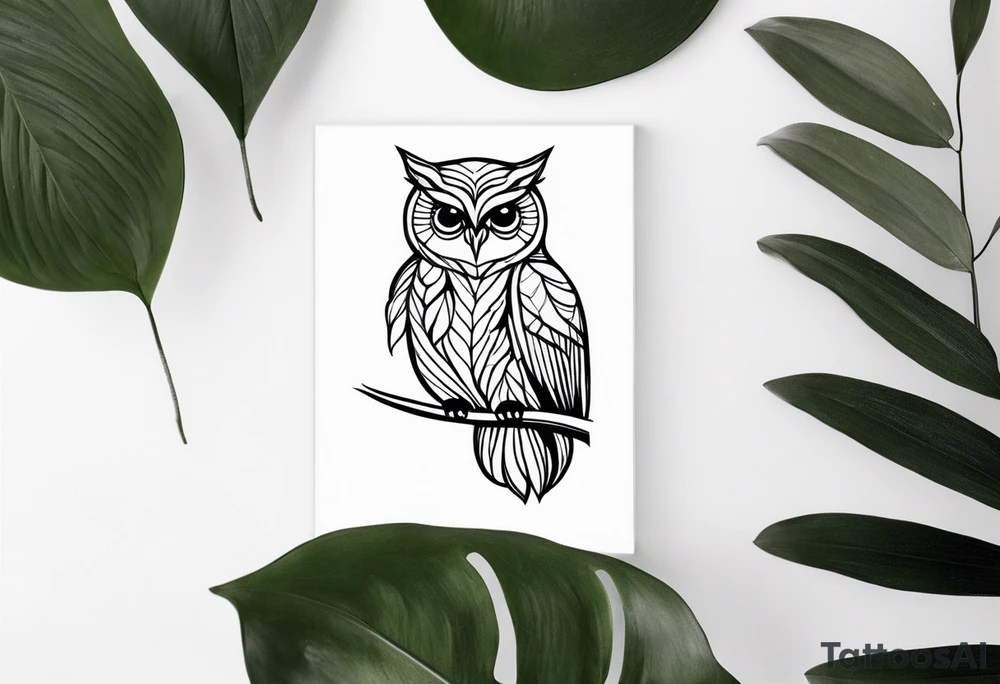unique small feminine minimalist leaftattoo with an owl tattoo idea
