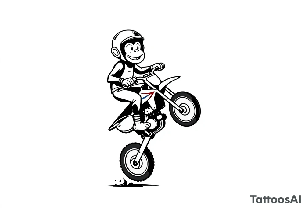 Cartoon monkey with helmet on a dirtbike doing a wheelie tattoo idea