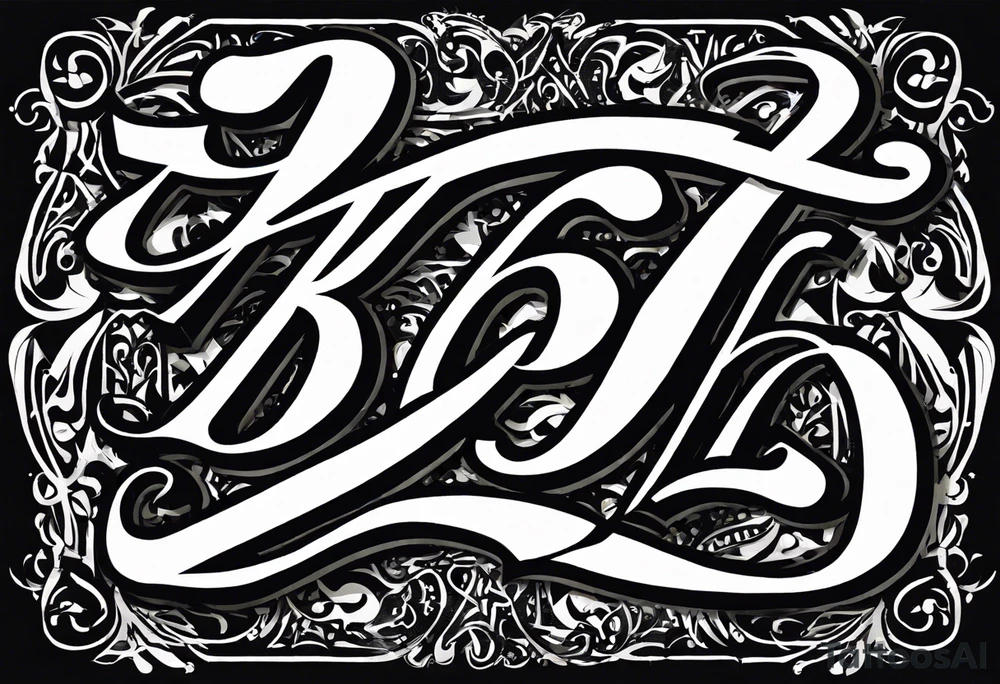 Asymmetrical flip script batch of letters in graffiti and calligraphy styles. I want a B that can be doubled as an upside-down S. I want R and E, A and N, N and A, D and H, Y and S. tattoo idea