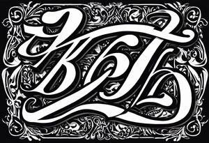 Asymmetrical flip script batch of letters in graffiti and calligraphy styles. I want a B that can be doubled as an upside-down S. I want R and E, A and N, N and A, D and H, Y and S. tattoo idea