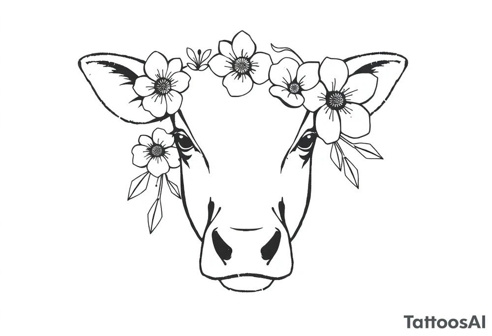 cow face with flowers tattoo idea