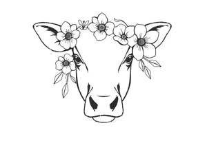 cow face with flowers tattoo idea