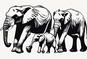 family of 6 elephants walking into sunset tattoo idea