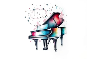 a grand piano under a swirl of stars tattoo idea