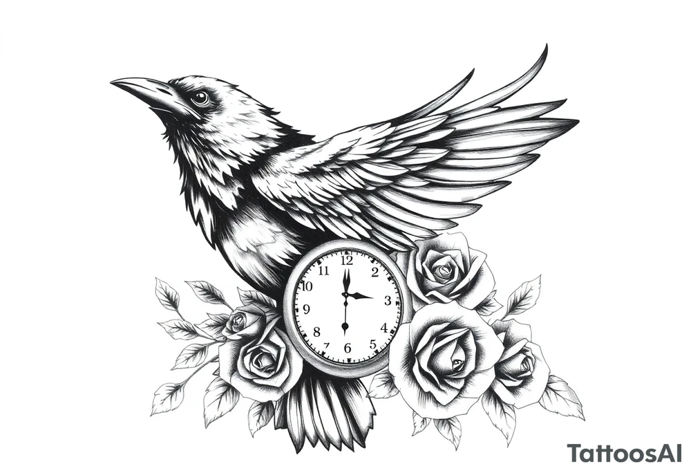 raven,roses,clock. tattoo idea