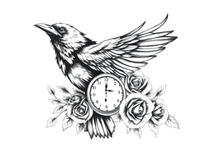 raven,roses,clock. tattoo idea