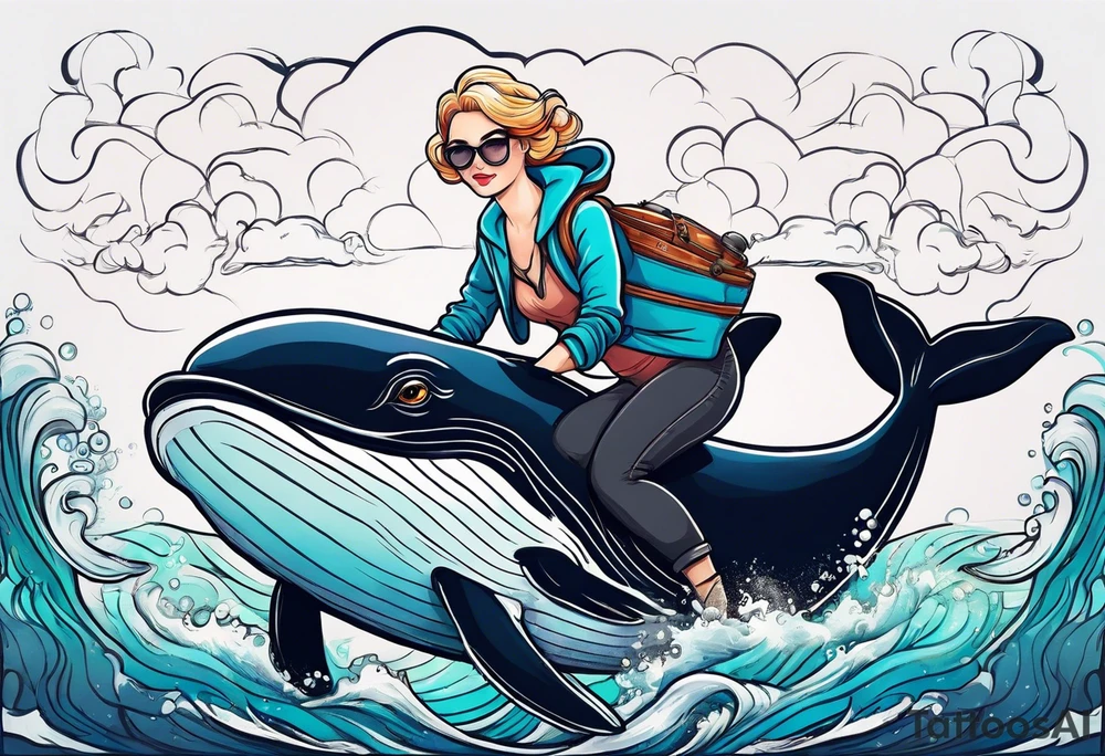 hairless cat riding a whale tattoo idea