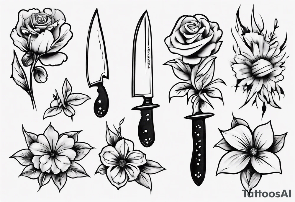 A knife stuck in a flower tattoo idea