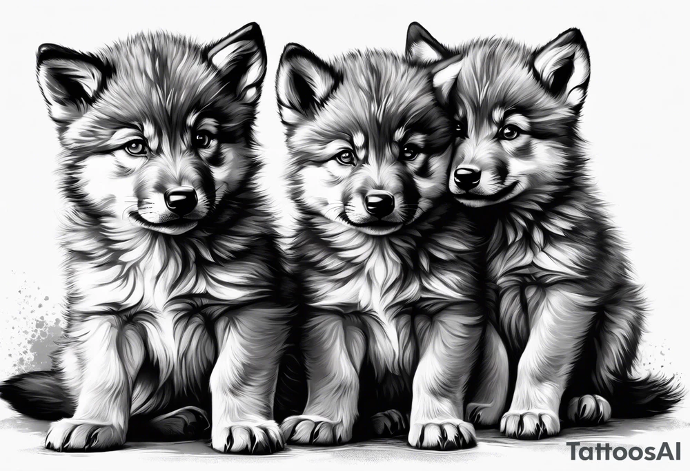 2 wolf cubs adoring and cute (one female, one male) tattoo idea