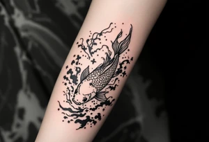 traditional koi fish swimming upstream through turbulent waves tattoo idea