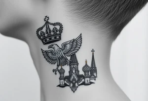 St. George 
3 russian imperial crowns above the Russian coat of arms double eagle
Russian sabre
The Kremlin or St. Basil's Cathedral scene 
on the side of my neck tattoo idea