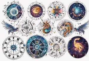 A zodiac wheel with music notes instead of astrology signs tattoo idea