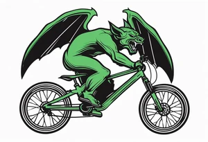 gargoyle riding a full suspension green mountain bike with a shadow no background with wings tattoo idea