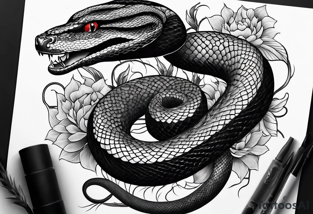 sleeve tattoo of a snake with Japanese designs tattoo idea