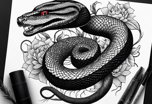 sleeve tattoo of a snake with Japanese designs tattoo idea