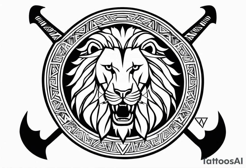 Valhalla sword shield lion 
 axe Valknut tattoo idea