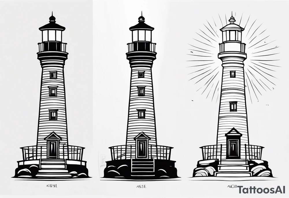 farol em meio ao oceano com luz acesa tattoo idea