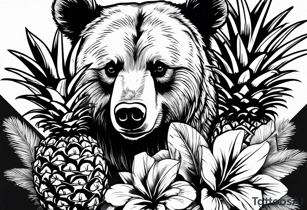 Bear loves pineapples and coconuts tattoo idea