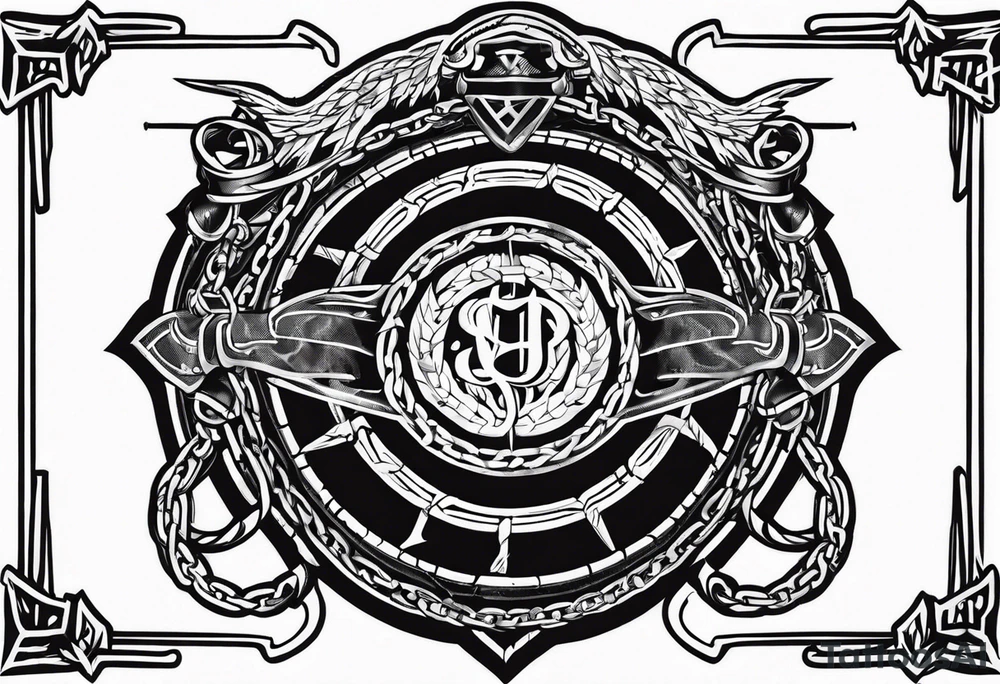 Valhalla round shield axe barbed wire chains tattoo idea