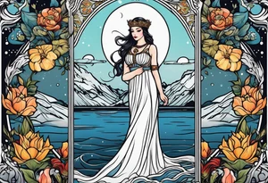 Lady of the lake in a tarot card design tattoo idea