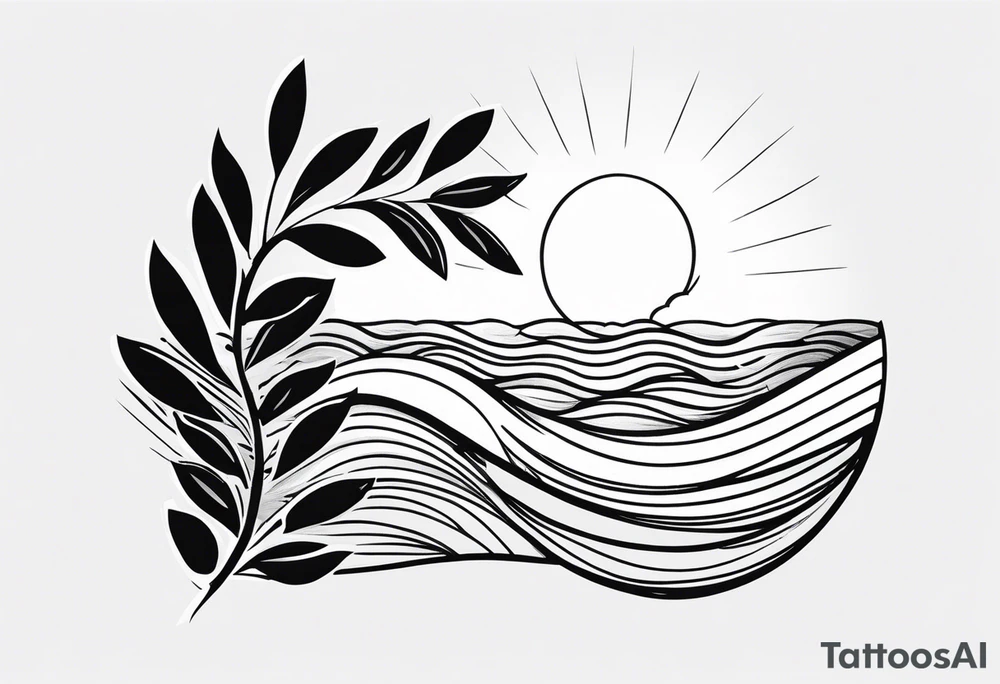 Olive branch, waves, ocean, sun tattoo idea