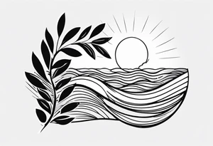 Olive branch, waves, ocean, sun tattoo idea
