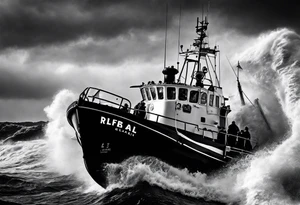 d class rnli on raging sea in cornwall tattoo idea