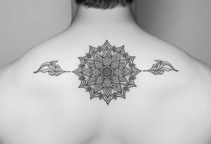 intricate mandala with sacred geometry and cosmic elements tattoo idea