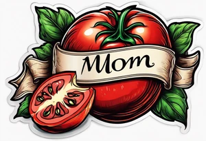 Red tomato with a mom banner around it tattoo idea