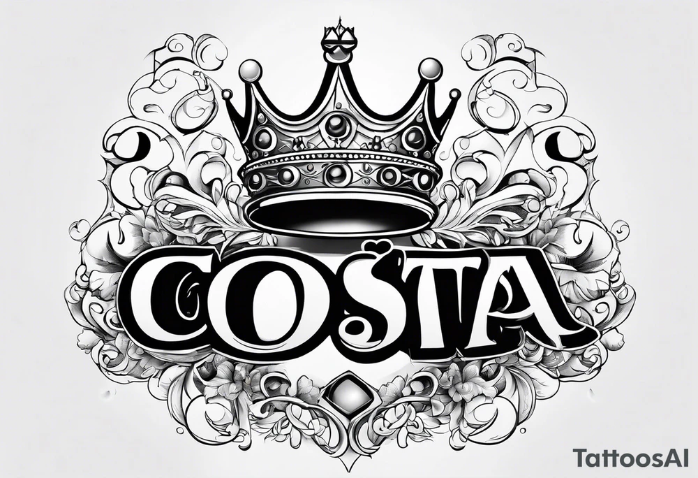 Costa in big bubble letters with a crown on top them tattoo idea