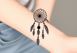 native dreamcatcher with flowing feathers and sacred beads tattoo idea