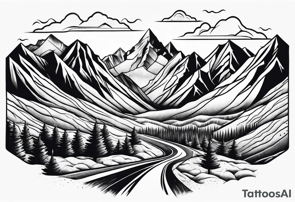 Long road to the mountains tattoo idea