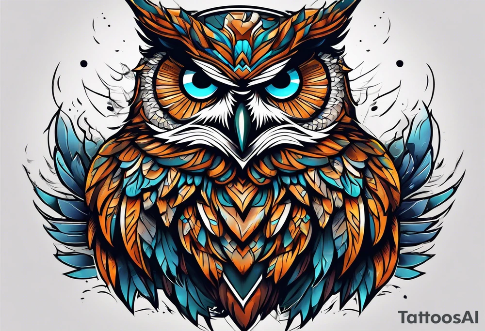 MUSCULAR MEAN OWL SUPERHERO MACOT
 STYLE tattoo idea