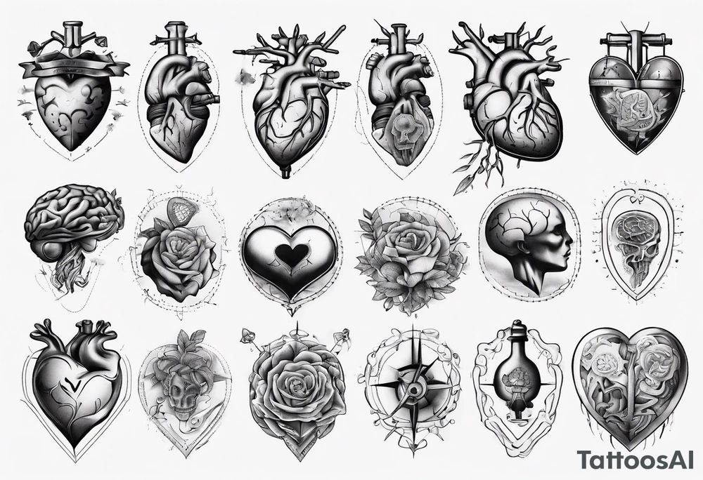Heart and brain anchored tattoo idea
