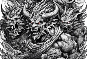 male fighting demons tattoo idea