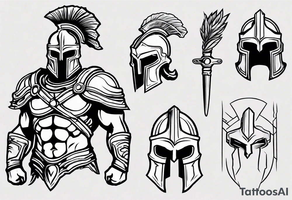 ultra-fine line linework vector of a spartan tattoo idea