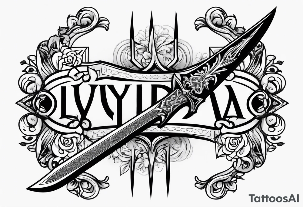 sword with the name Lydia carved into the blade tattoo idea