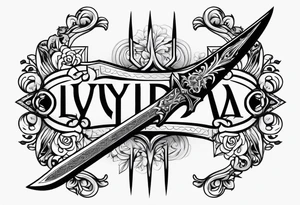 sword with the name Lydia carved into the blade tattoo idea