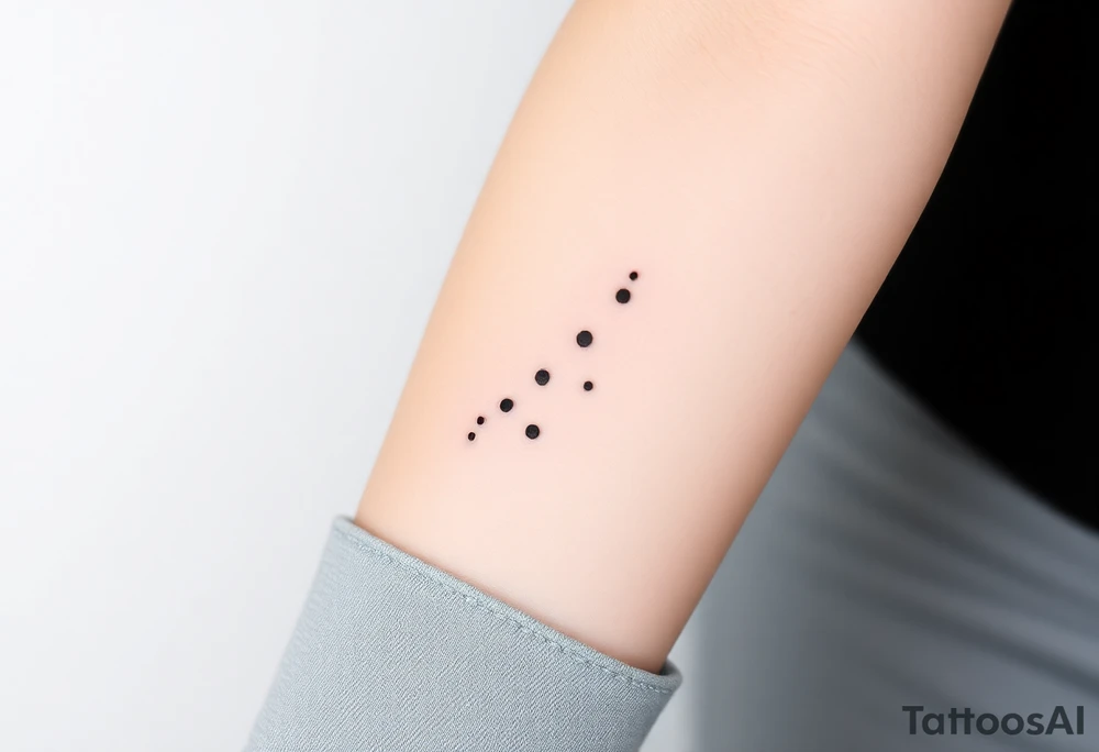 Can you design a few options for a meaningful minimal tattoo with dots, lines or stars that represents my kids? Three are living and two are deceased and I want something that represents that difference by having solid and hollow elements. tattoo idea