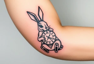 Geometrical rabbit holding a geometrical clock tattoo idea