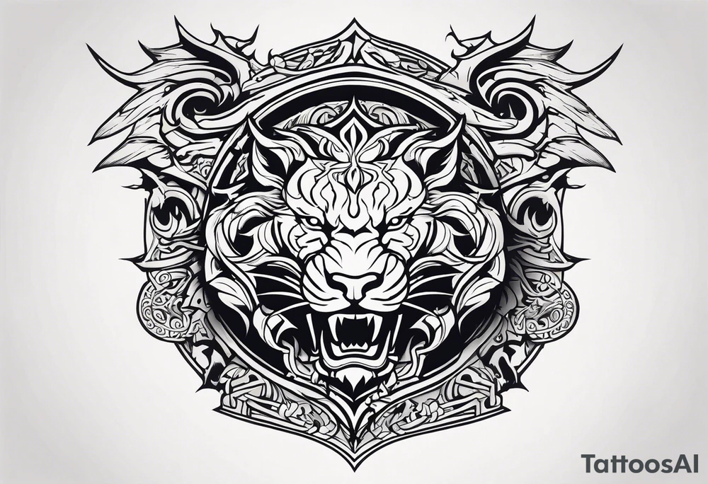 Valhalla sword shield dragon lion tattoo idea
